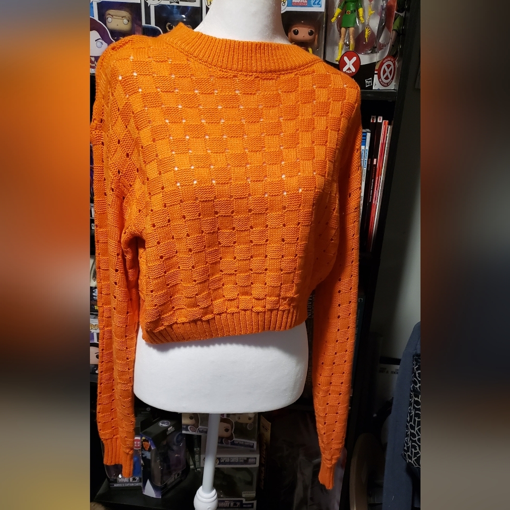 Orange Knit Cropped Women's Sweater